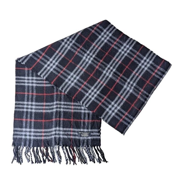 BURBERRY London Classic Nova Check Knit 100% Lambs Wool Fringe Black SCARF - Picture 1 of 6